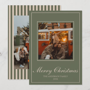 Vintage Green Old Money Classic Stripes Christmas Holiday Card