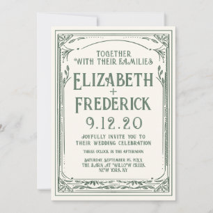 Vintage Green Old Print Wedding Invitation