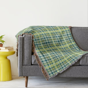 Vintage Green orange grey distressed plaid pattern Throw Blanket