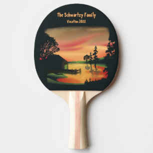 Vintage Green Orange Red Landscape Sunset  Ping Pong Paddle