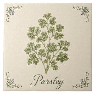 Vintage Green Parsley Botanical Kitchen Herb Ceramic Tile