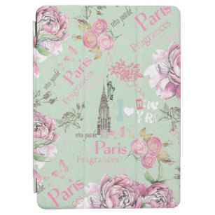 Vintage green pink floral collage typography iPad air cover