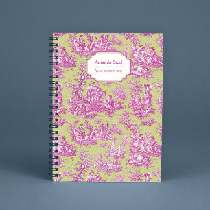 Vintage Green Pink French Pastoral Toile Notebook