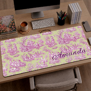 Vintage Green Pink Toile de Jouy French Scene Desk Mat