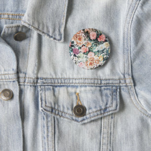 Vintage green pink yellow country chic floral 6 cm round badge