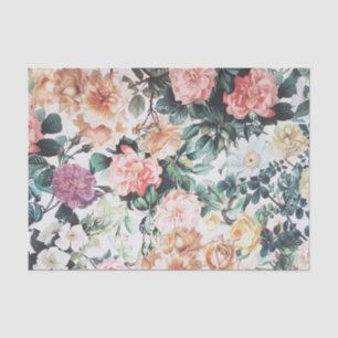 Vintage green pink yellow watercolor roses floral. tissue paper