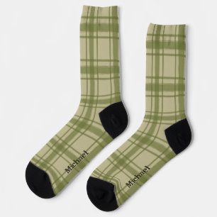 Vintage Green Plaid Monogram Sock