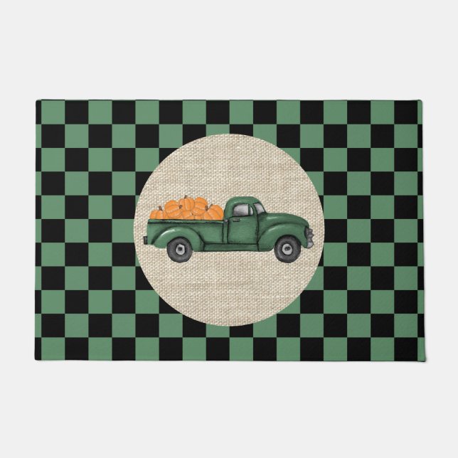 Vintage Green Pumpkin Truck Doormat (Front)