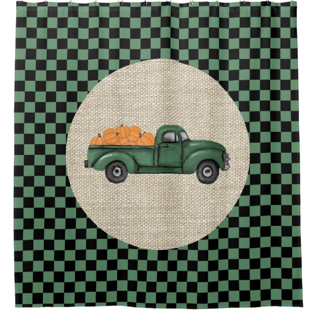 Vintage Green Pumpkin Truck Shower Curtain (Front)