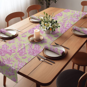 Vintage Green Purple French Toile de Jouy Scenic Short Table Runner