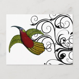 Vintage Green & Red Bird Postcard