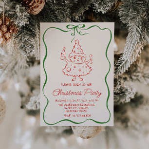 Vintage Green Red Christmas Champagne Tree Party Invitation