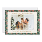 Vintage Green Red Floral Muted Two Photo Christmas