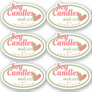 Vintage Green Red Made with Love Heart Soy Candles