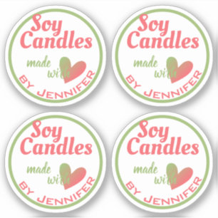 Vintage Green Red Made with Love Heart Soy Candles
