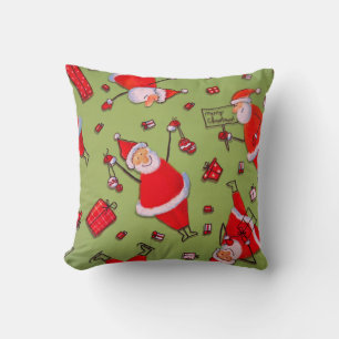 Vintage Green Red Merry Christmas Santa Claus Cushion