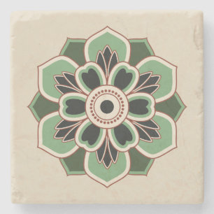 vintage green rosette pattern stone coaster