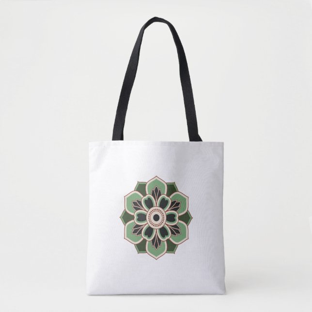 vintage green rosette pattern tote bag (Front)