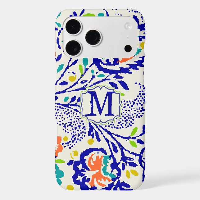 Vintage Green Royal Blue Damask Monogram iPhone 5 (Back)