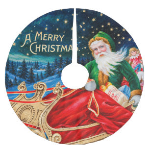 Vintage Green Santa Sleigh Starry Night Christmas Brushed Polyester Tree Skirt