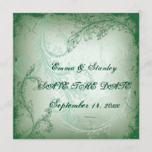 Vintage green scroll leaf wedding Save the Date