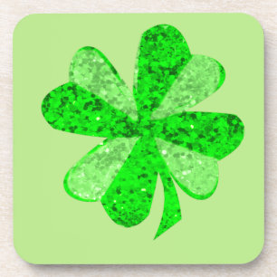 Vintage Green sequin shamrock St Patrick glitter  Coaster