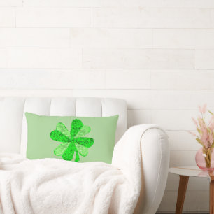 Vintage Green sequin shamrock St Patrick glitter  Lumbar Cushion