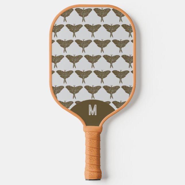 Vintage Green Silver Retro Moth Pickleball Paddle (Front)