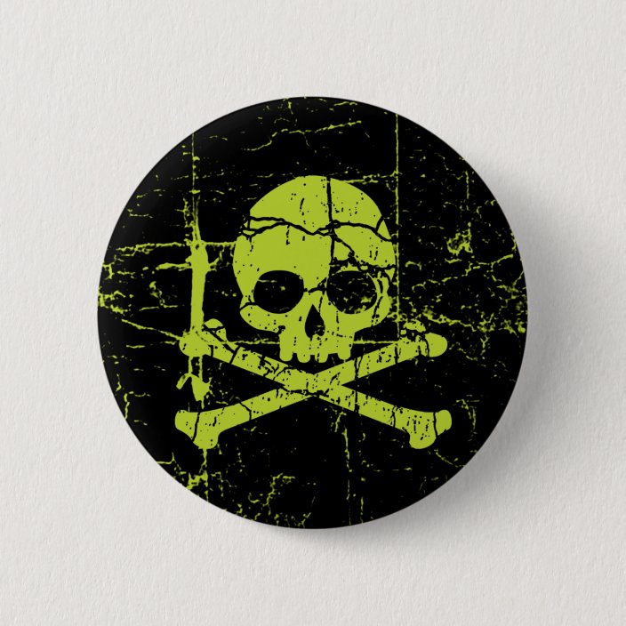 Vintage Green Skull and Crossbones 6 Cm Round Badge