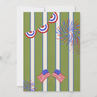 Vintage Green Striped July 4th party Card