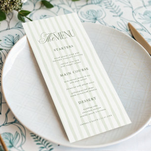 Vintage Green Stripes Timeless Luxe Script Wedding Menu