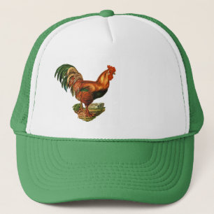 Vintage Green Tail Feathers Rooster Cockerel Trucker Hat