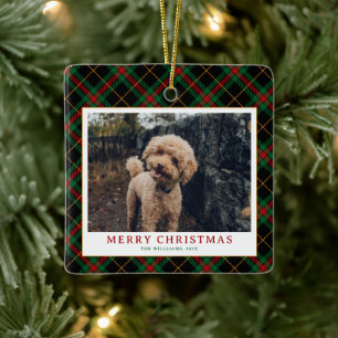Vintage Green Tartan Plaid Photo Christmas Ceramic Ornament