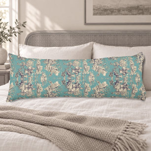 Vintage green teal toile de jouy monogram body cushion