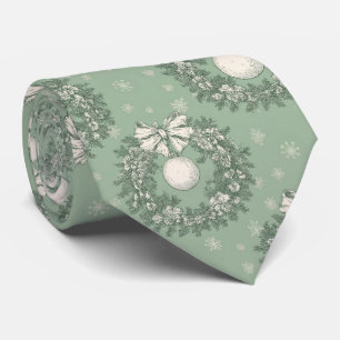 Vintage Green Toile Christmas Wreath (1) Tie