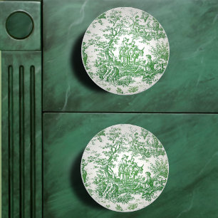 Vintage Green Toile de Jouy French Farmhouse Decor Ceramic Knob