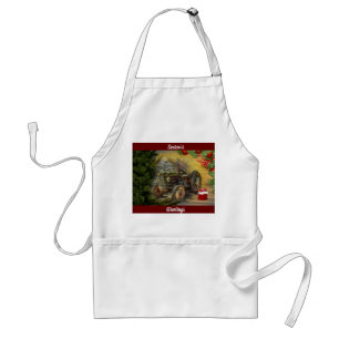 Vintage Green Tractor Barn Christmas Standard Apron