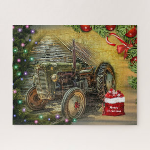Vintage Green Tractor Christmas Jigsaw Puzzle