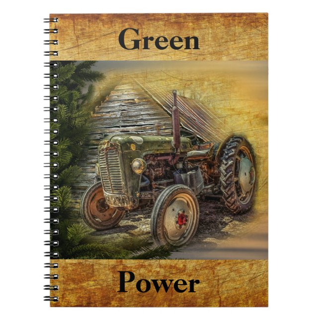 Vintage Green Tractor Rustic Old Barn Notebook (Front)
