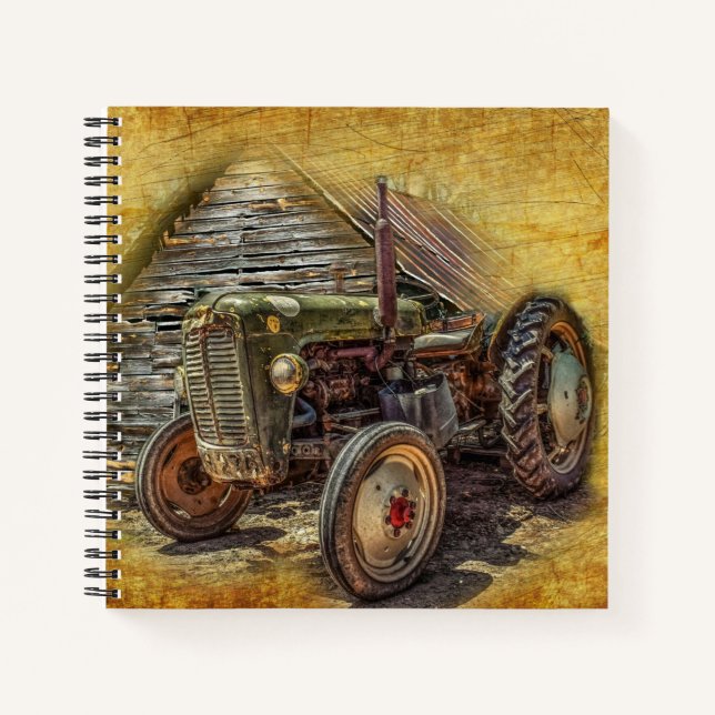 Vintage Green Tractor Rustic Old Barn Notebook (Front)