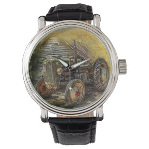 Vintage Green Tractor Rustic Old Barn Watch