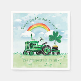Vintage Green Tractor Shamrock Add Family Name Napkin
