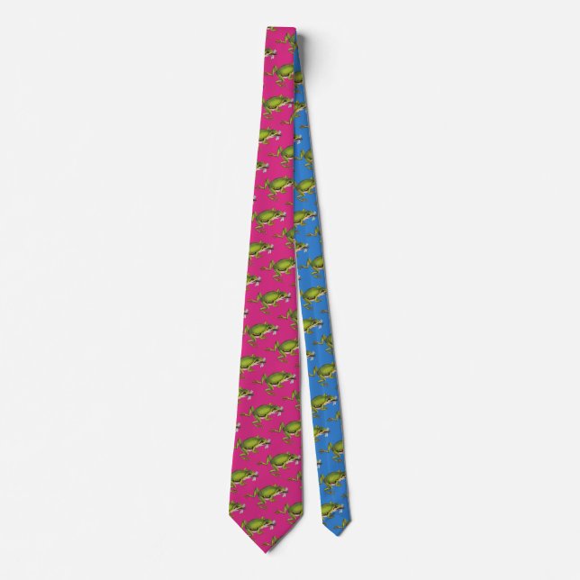 Vintage Green Tree Frog - Pink & Blue Bk Tie (Front)