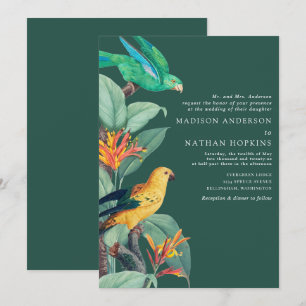 Vintage Green Tropical Bird Wedding Invitation