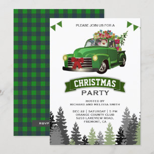 Vintage Green Truck Christmas Party Invitation