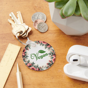 Vintage Green Vegan Logo Leaf by Bearnd Key Ring