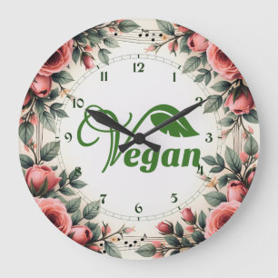 Vintage Green Vegan Logo Leaf by Bearnd Large Clock