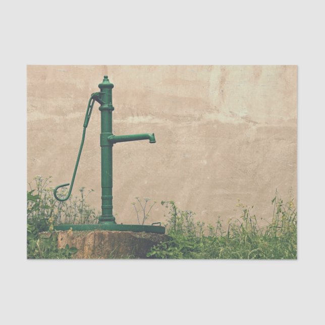 Vintage Green Water Pump Photo Tissue Paper (Front)