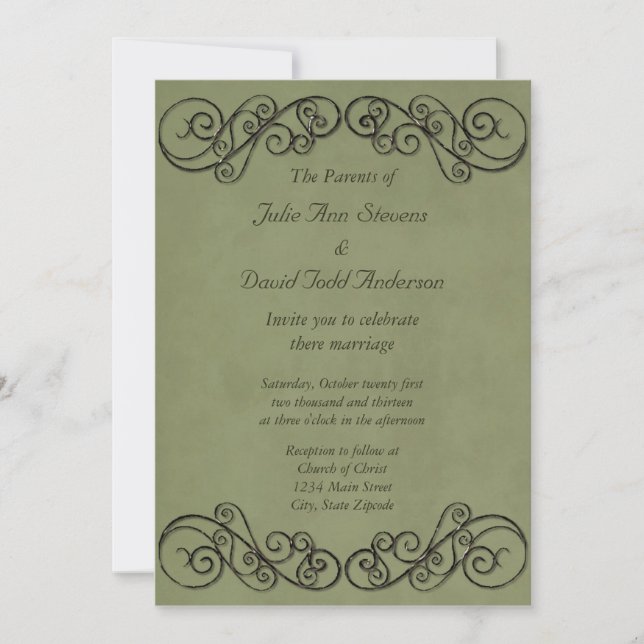 Vintage Green Wedding Invitation (Front)