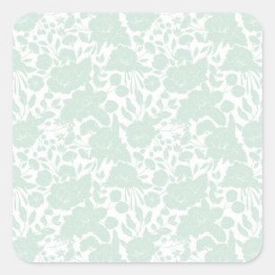 Vintage green white elegant floral illustration square sticker